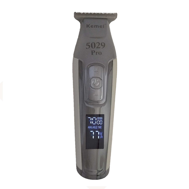 ماشین اصلاح موی سر و صورت کیمی مدل KM-5029 Pro با تیغه تیتانیوم پیشرفته، قابلیت تنظیم سرعت، نمایش وضعیت باتری، طراحی ارگونومیک، اصلاح خط زن با اندازه اصلاح 0.1 میلیمتر، منبع انرژی برق و باتری، وزن 200 گرم، مدت زمان استفاده 240 دقیقه پس از شارژ کامل