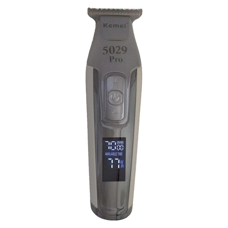 ماشین اصلاح موی سر و صورت کیمی مدل KM-5029 Pro با تیغه تیتانیوم پیشرفته، قابلیت تنظیم سرعت، نمایش وضعیت باتری، طراحی ارگونومیک، اصلاح خط زن با اندازه اصلاح 0.1 میلیمتر، منبع انرژی برق و باتری، وزن 200 گرم، مدت زمان استفاده 240 دقیقه پس از شارژ کامل