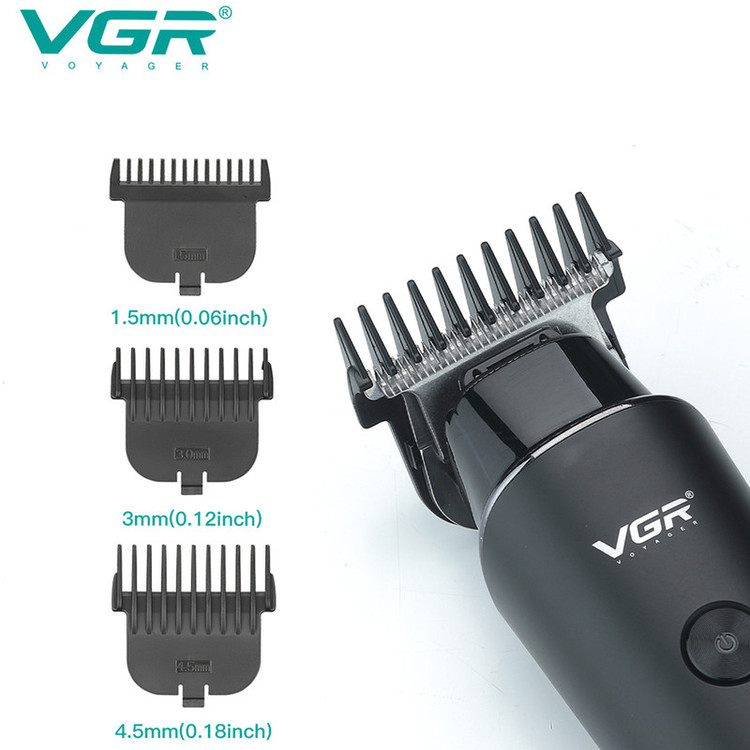 ماشین اصلاح موی سر و صورت وی جی آر مدل 937 با طراحی ارگونومیک، نمایشگر دیجیتال، باتری 2000 میلیآمپر ساعت، شارژ USB و سه شانه قابل تنظیم برای اصلاح دقیق و چند حالته