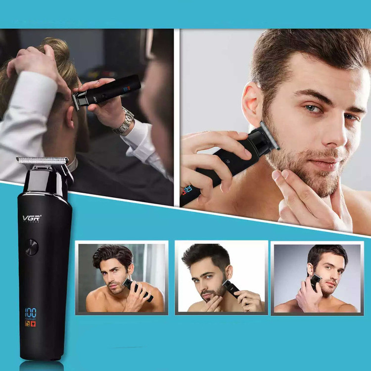 ماشین اصلاح موی سر و صورت وی جی آر مدل 937 با طراحی ارگونومیک، نمایشگر دیجیتال، باتری 2000 میلیآمپر ساعت، شارژ USB و سه شانه قابل تنظیم برای اصلاح دقیق و چند حالته