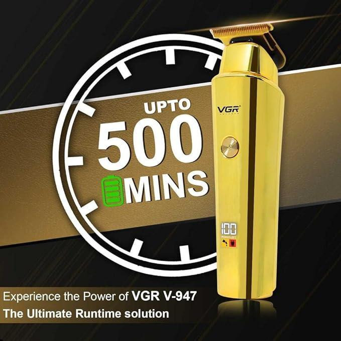 ماشین اصلاح موی سر و صورت وی جی آر مدل V-947 با تیغه استیل ضد زنگ، باتری لیتیوم یونی 2000 میلیآمپر، 500 دقیقه استفاده پس از شارژ، طراحی ارگونومیک و قابلیت اصلاح حجم زن