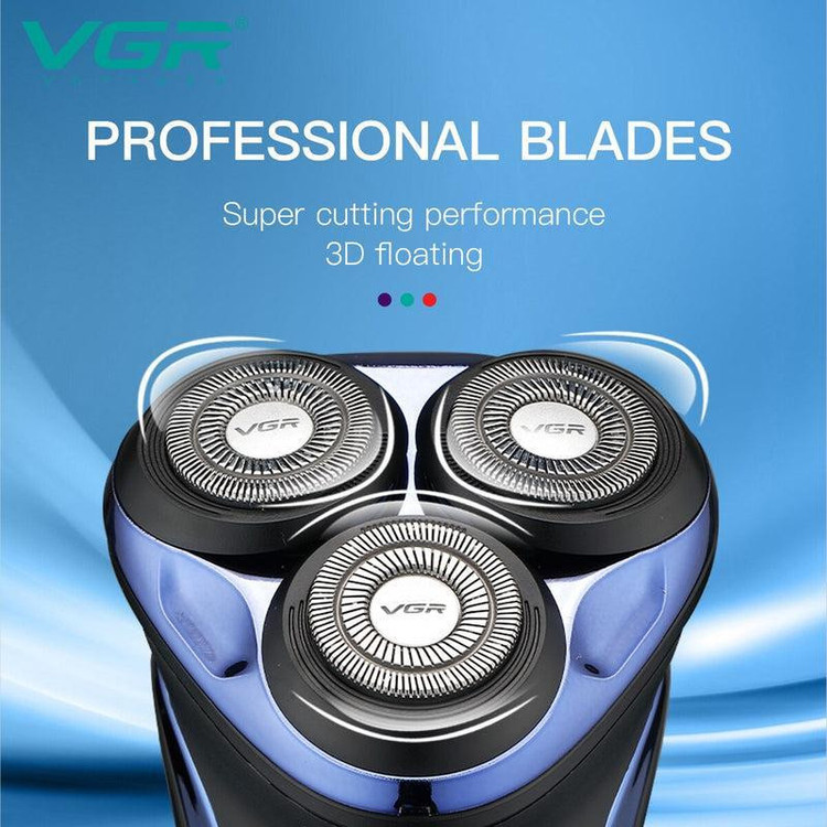 ماشین اصلاح موی صورت وی جی آر مدل V-306 با تیغه استیل ضد زنگ، اصلاح چرخشی، قابلیت استفاده خشک و مرطوب، باتری قابل شارژ با 90 دقیقه زمان استفاده