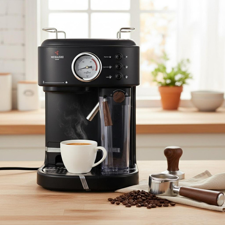 اسپرسو ساز نیمهصنعتی 1.6 لیتری مباشی مدل ME ECM2500، نیمه اتوماتیک دارای مخزن شیر