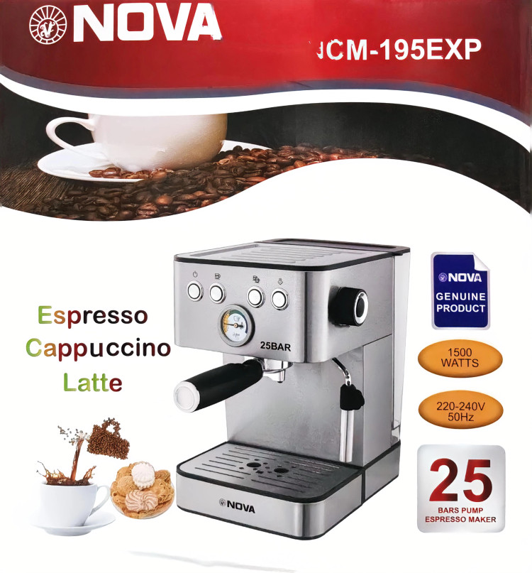 اسپرسو ساز خانگی 1.6 لیتری نوا مدل NCM-195EXPS، تمام اتوماتیک