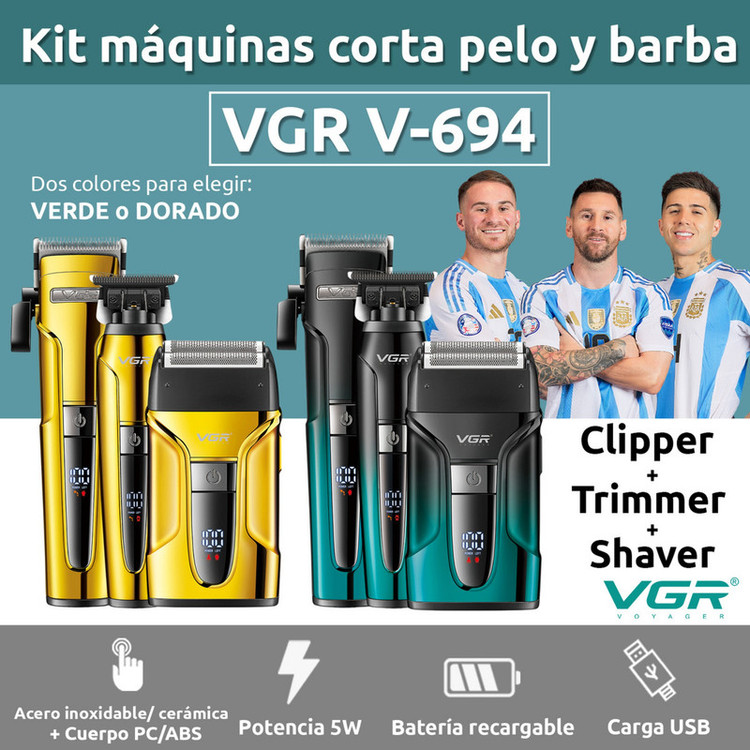پک ماشین اصلاح موی سر و صورت وی جی ار مدل v-694 مجموعه 3 عددی