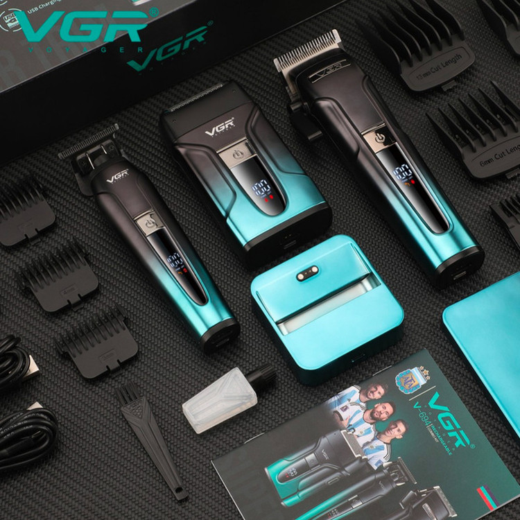 پک ماشین اصلاح موی سر و صورت وی جی ار مدل v-694 مجموعه 3 عددی